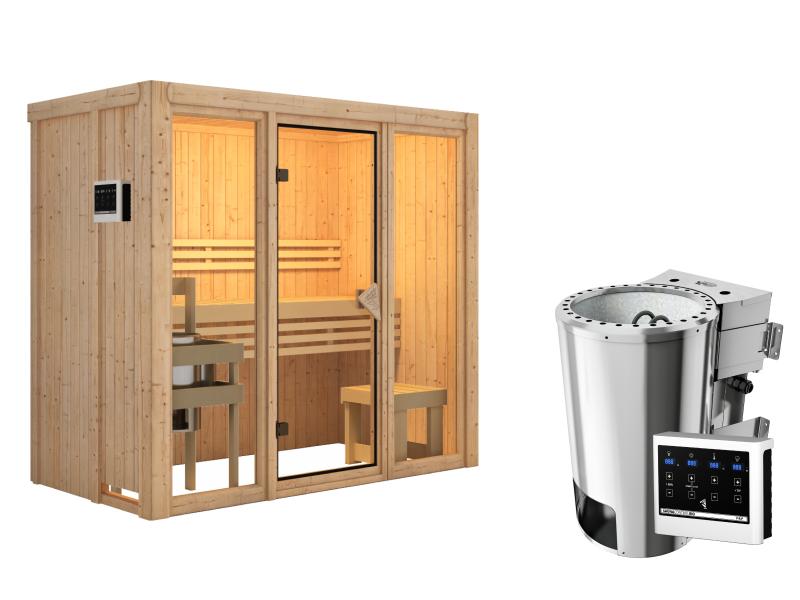 Karibu Sauna Avari 2 inkl. 3,6 kW Bioofen ext. Steuerung - ohne Dachkranz