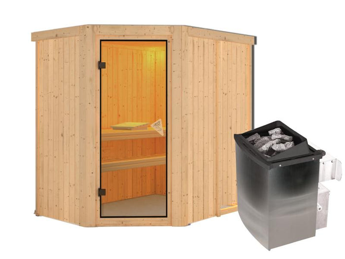 Karibu Sauna Carin inkl. 9 kW Ofen integr. Steuerung mit bronzierter Saunatür - ohne Dachkranz -