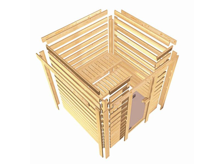 Karibu Sauna Elea inkl. 9 kW Ofen ext. Steuerung mit klassischer Saunatür -ohne Dachkranz-