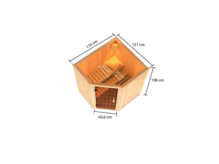 Karibu Sauna Faurin inkl. 9 kW Ofen integr. Steuerung mit klassischer Saunatür -ohne Dachkranz-