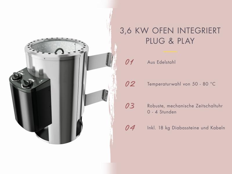 Karibu Sauna Irava 1 - inkl. 3,6 kW Ofen integr. Steuerung