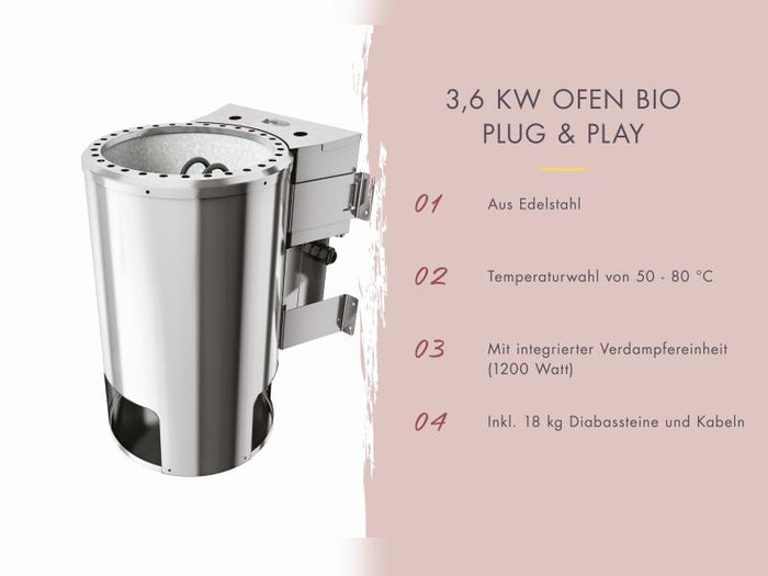 Karibu Sauna Irava 2 inkl. 3,6 kW Bioofen ext. Steuerung