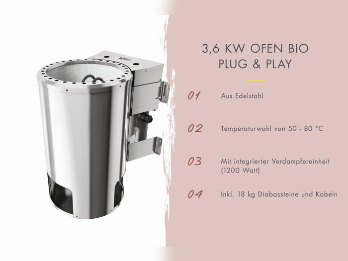 Karibu Sauna Irava 3 inkl. 3,6 kW Bioofen ext. Steuerung