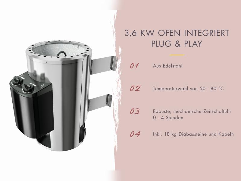 Karibu Sauna Irava 3 inkl. 3,6 kW Ofen integr. Steuerung