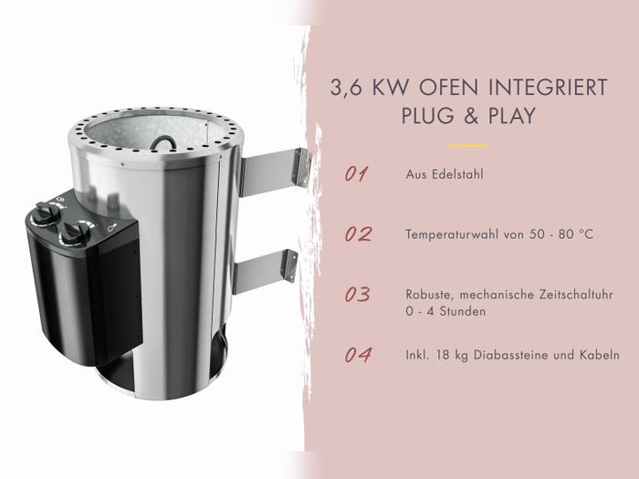 Karibu Sauna Irava 3 inkl. 3,6 kW Ofen integr. Steuerung