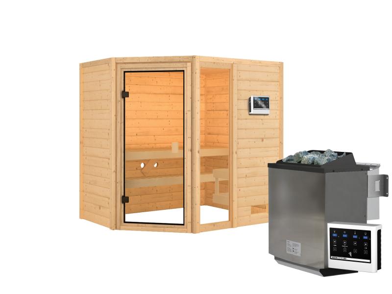 Karibu Sauna Jada mit 9 kW Bioofen ext. Strg 38 mm