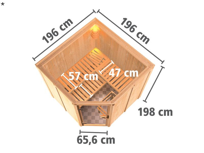 Karibu Sauna Jarin inkl. 9-kW-Bioofen mit externer Steuerung, ohne Dachkranz, mit energiesparender S