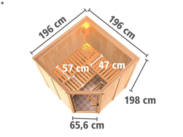 Karibu Sauna Jarin ohne Ofen, ohne Dachkranz, mit Ganzglas Klarglastür