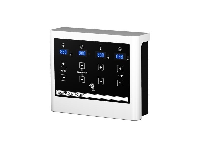 Karibu Sauna Jella inkl. 9 kW Bioofen ext. Steuerung mit klassischer Saunatür -mit Dachkranz-