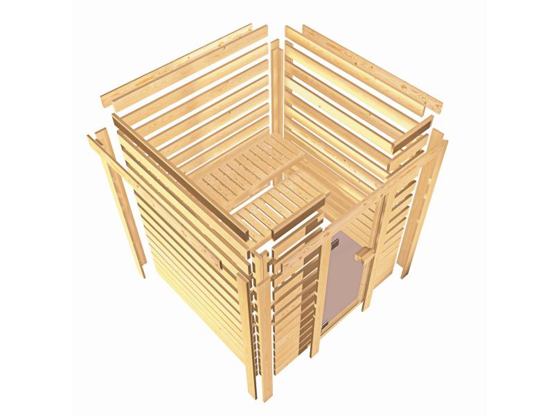 Karibu Sauna Jella inkl. 9 kW Ofen ext. Steuerung, mit klassischer Saunatür -ohne Dachkranz-
