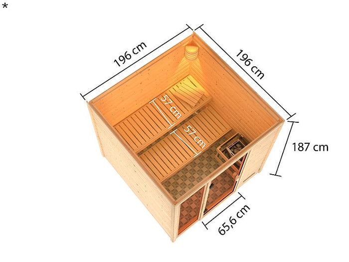 Karibu Sauna Jutta mit 9 kW Bioofen ext. Strg 38 mm