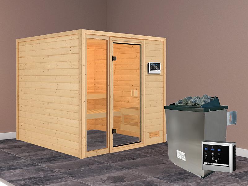 Karibu Sauna Jutta mit 9 kW Ofen ext. Strg 38 mm