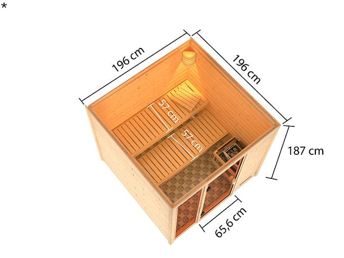 Karibu Sauna Jutta mit 9 kW Ofen ext. Strg 38 mm