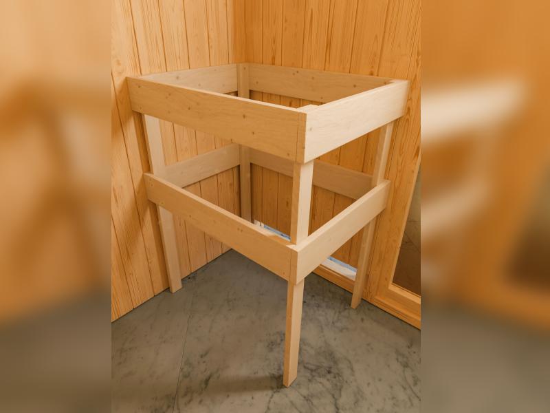 Karibu Sauna Larin inkl. 9 kW Ofen mit externer Steuerung, ohne Dachkranz, mit energiesparender Saun