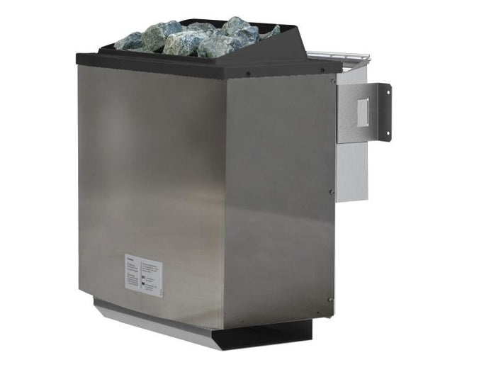 Karibu Sauna Larin inkl. 9kW Bioofen externe Steuerung, mit Klarglas-Ganzglastür -mit Dachkranz-