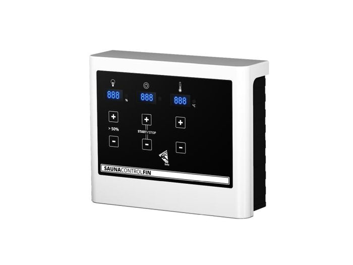 Karibu Sauna Larin inkl. 9kW Ofen externe Steuerung, mit Klarglas-Ganzglastür -mit Dachkranz-