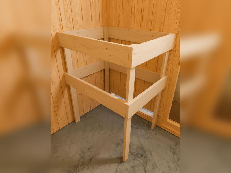 Karibu Sauna Larin inkl. 9kW Ofen externe Steuerung, mit Klarglas-Ganzglastür -mit Dachkranz-