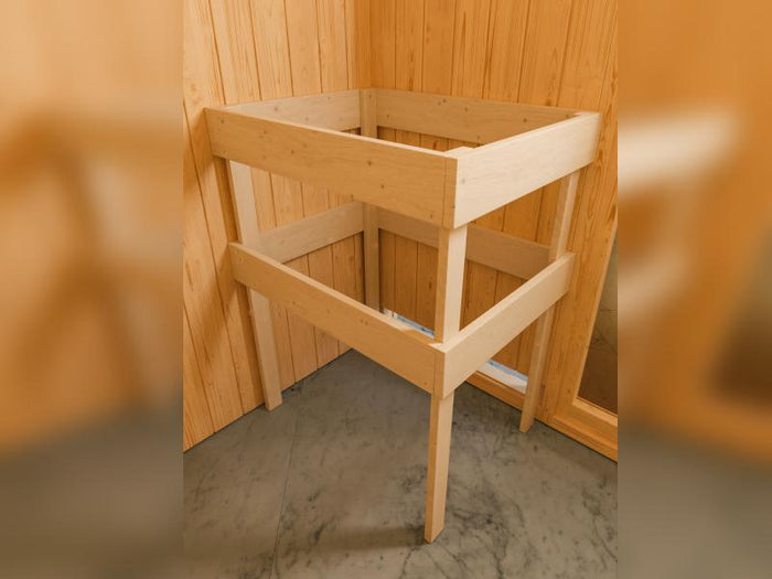 Karibu Sauna Larin inkl. 9kW Ofen integrierte Steuerung, mit Klarglas-Ganzglastür -mit Dachkranz-