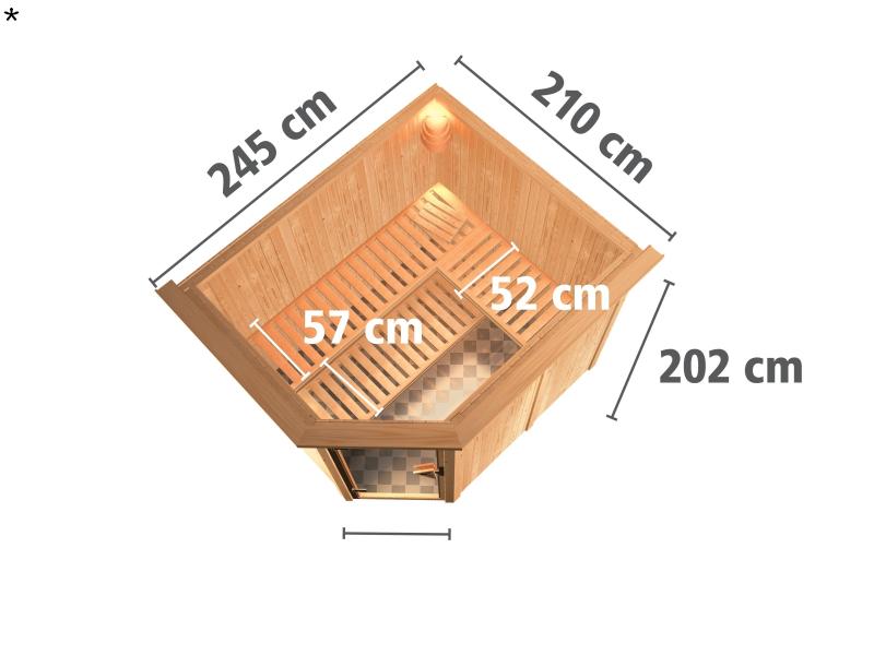 Karibu Sauna Malin inkl. 9-kW-Bioofen mit externer Steuerung, mit Dachkranz, mit moderner Saunatür