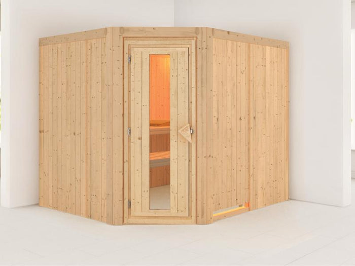 Karibu Sauna Malin ohne Ofen, ohne Dachkranz, mit energiesparender Saunatür