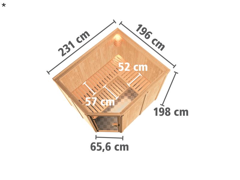 Karibu Sauna Malin ohne Ofen, ohne Dachkranz, mit moderner Saunatür