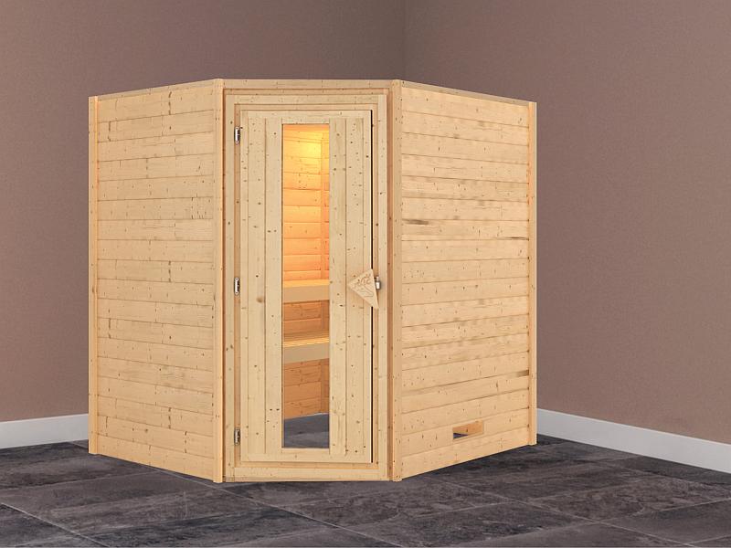 Karibu Sauna Mia 38 mm ohne Dachkranz- ohne Ofen- energiesparende Tür