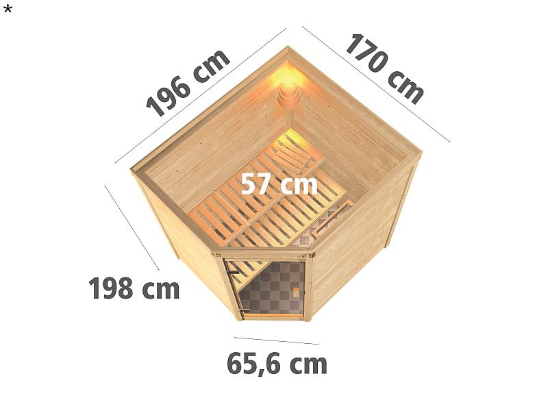 Karibu Sauna Mia 38 mm ohne Dachkranz- ohne Ofen- energiesparende Tür