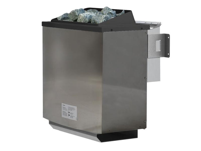 Karibu Sauna Mia inkl. 9 kW Bioofen ext. Steuerung, mit energiesparender Saunatür -mit Dachkranz-