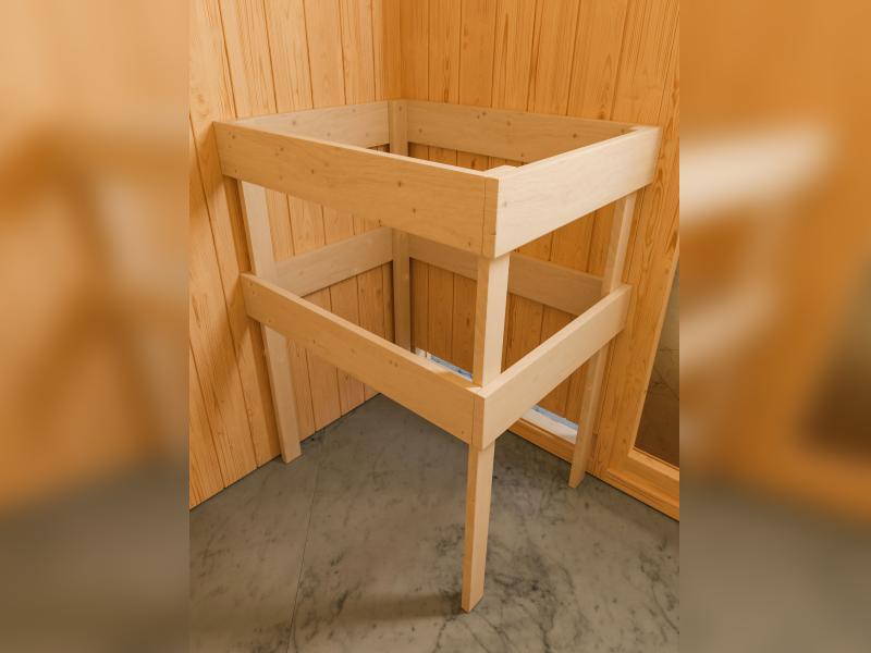 Karibu Sauna Mia inkl. 9 kW Bioofen ext. Steuerung, mit moderner Tür -mit Dachkranz-