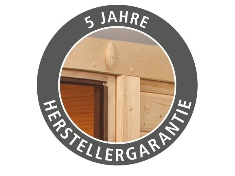 Karibu Sauna Mia inkl. 9 kW Ofen ext. Steuerung, mit energiesparender Saunatür -ohne Dachkranz-