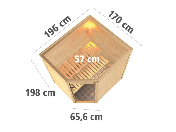 Karibu Sauna Mia inkl. 9 kW Ofen integr. Steuerung, mit klassischer Saunatür -ohne Dachkranz-