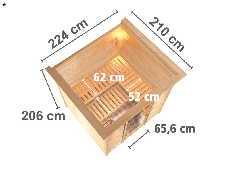 Karibu Sauna Mojave inkl. 9-kW-Bioofen mit externer Steuerung, mit Dachkranz, mit energiesparender S