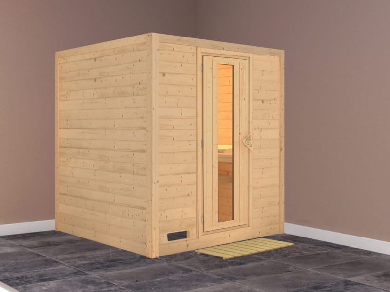 Karibu Sauna Mojave ohne Ofen, ohne Dachkranz, mit energiesparender Saunatür