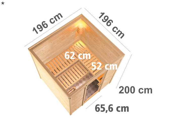 Karibu Sauna Mojave ohne Ofen, ohne Dachkranz, mit Klarglas Ganzglastür