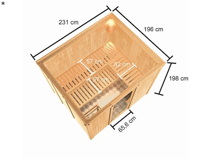 Karibu Sauna Nybro 68 mm inkl. 9 kW Bioofen ext. Strg