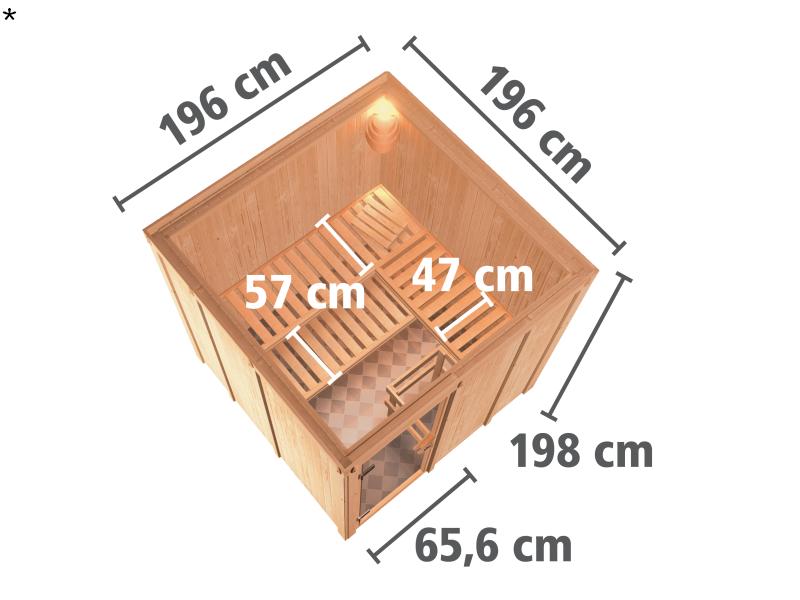 Karibu Sauna Rodin inkl. 9-kW-Ofen mit interner Steuerung, ohne Dachkranz, mit energiesparender Saun