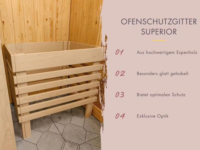 Karibu Sauna Sahib 1 inkl. 9 kW Ofen integr. Steuerung, mit moderner Saunatür -mit Dachkranz-