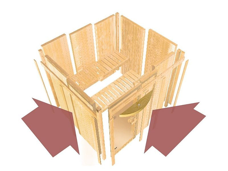 Karibu Sauna Sahib 2 inkl. 9-kW-Ofen mit interner Steuerung, ohne Dachkranz, mit energiesparender Sa