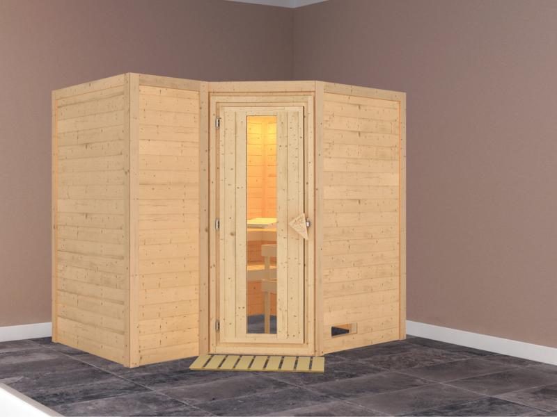 Karibu Sauna Sahib 2 ohne Ofen, ohne Dachkranz, mit energiesparender Saunatür