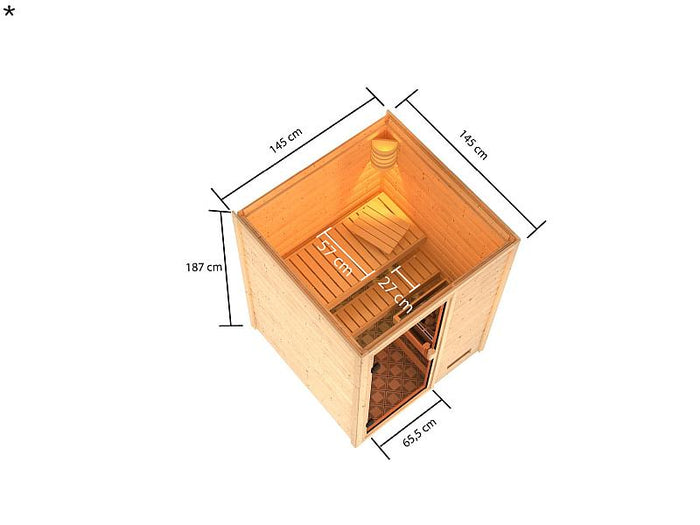 Karibu Sauna Sandra mit 3,6 kW Bioofen ext. Strg