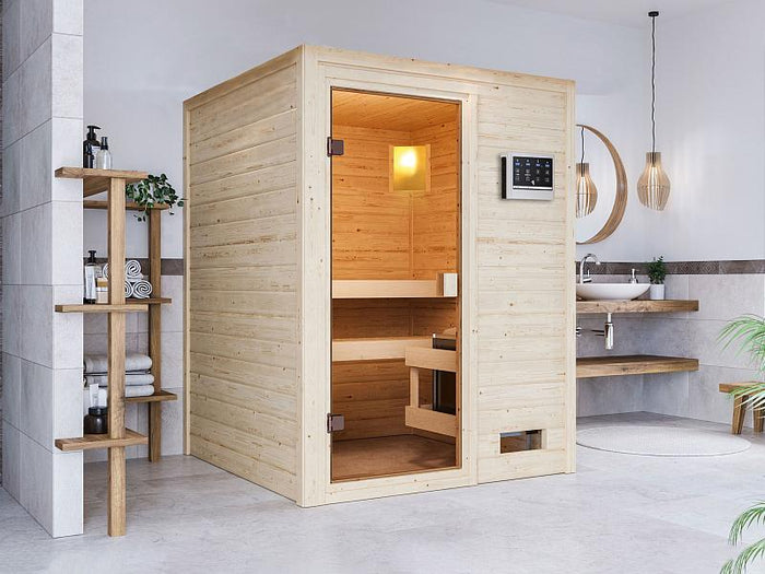 Karibu Sauna Sandra mit 3,6 kW Bioofen ext. Strg