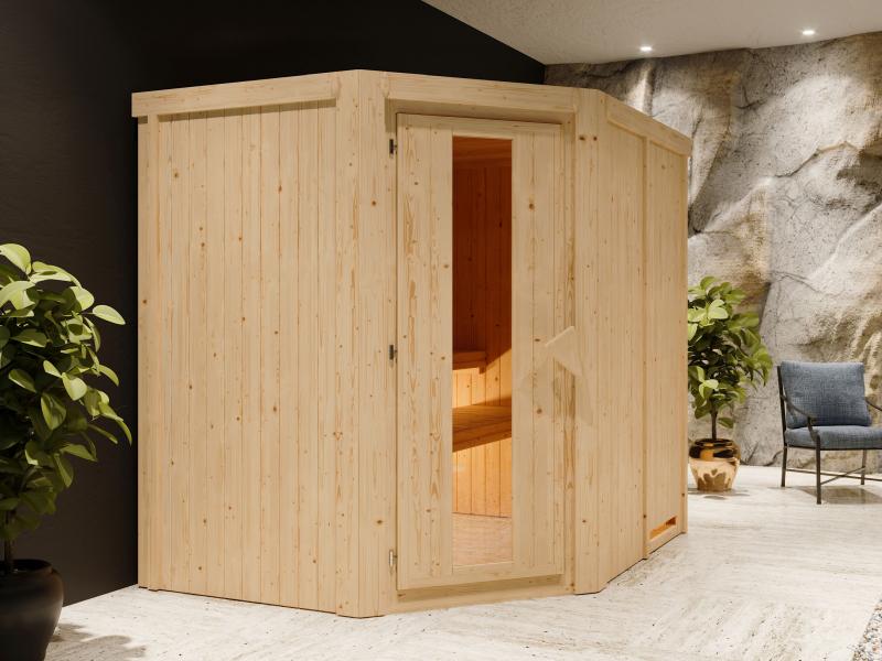 Karibu Sauna Siirin inkl. 9 kW Ofen integ. Steuerung, mit energiesparender Saunatür -ohne Dachkranz-