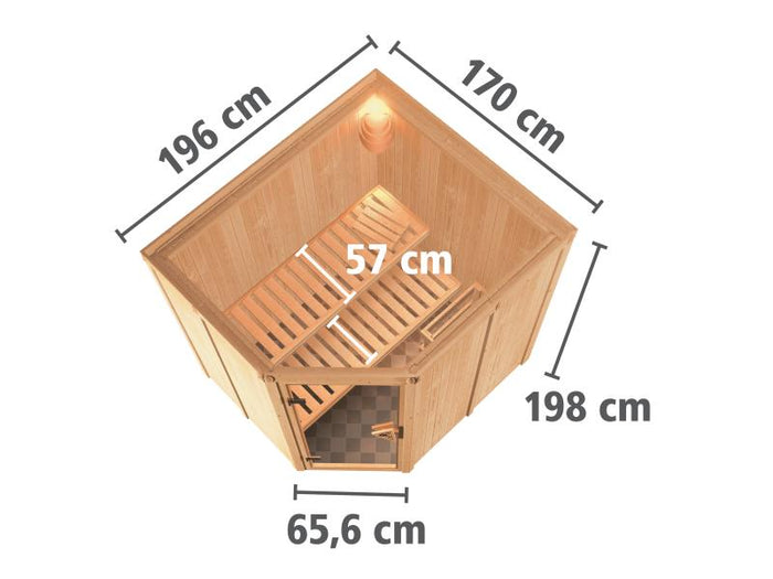 Karibu Sauna Siirin inkl. 9 kW Ofen integr. Steuerung mit klassischer Tür - ohne Dachkranz -