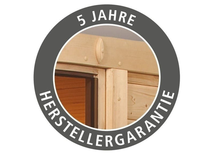 Karibu Sauna Siirin inkl. 9 kW Ofen integr. Steuerung mit moderner Saunatür -mit Dachkranz-