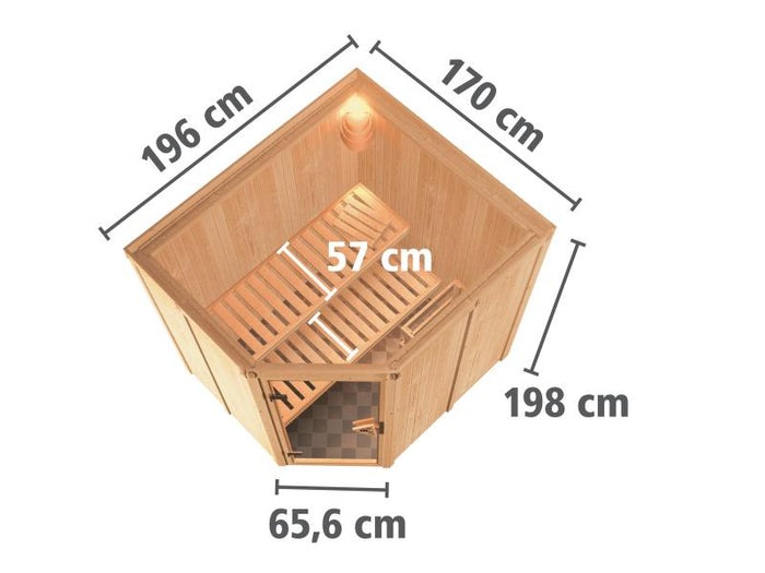 Karibu Sauna Siirin inkl. 9 kW Ofen mit externer Steuerung mit moderner Saunatür -ohne Dachkranz-