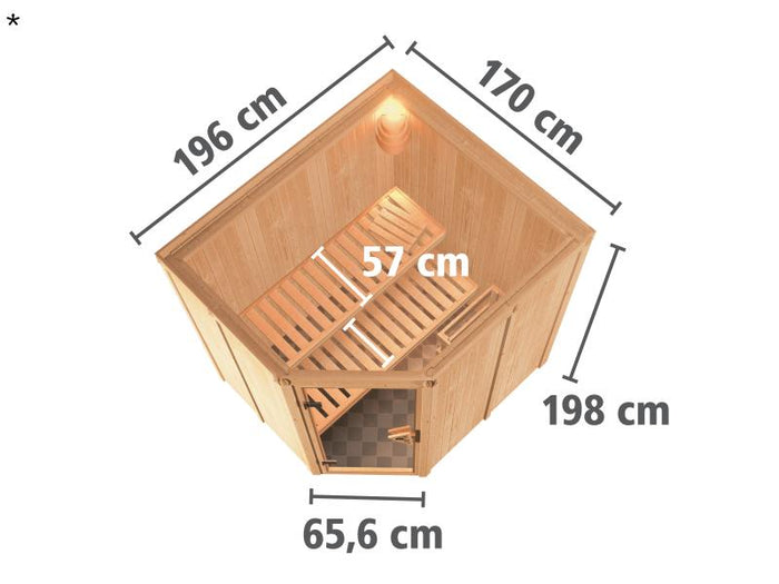 Karibu Sauna Siirin ohne Ofen, ohne Dachkranz, mit energiesparender Saunatür