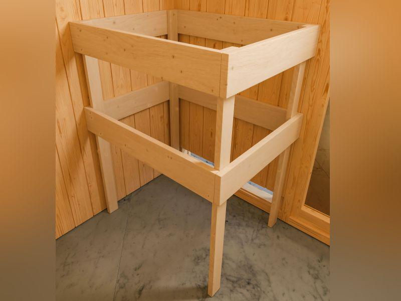 Karibu Sauna Sodin inkl. 9 kW Bioofen ext. Steuerung mit Klarglas Ganzglastür - mit Dachkranz -