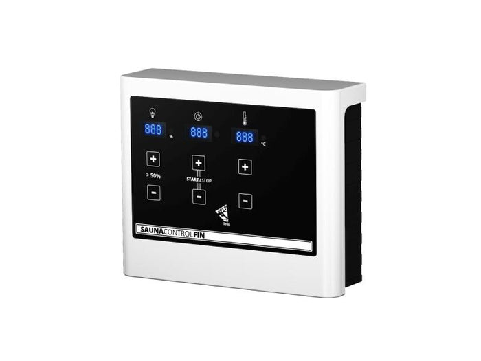 Karibu Sauna Sodin inkl. 9 kW Ofen ext. Steuerung mit moderner Saunatür - mit Dachkranz -