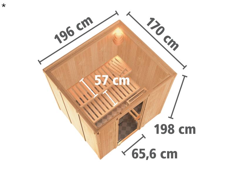 Karibu Sauna Sodin ohne Ofen, ohne Dachkranz, mit moderner Saunatür