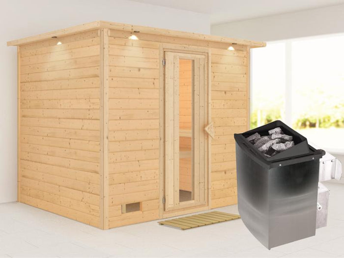 Karibu Sauna Sonara inkl. 9-kW-Ofen mit interner Steuerung, mit Dachkranz, mit energiesparender Saun